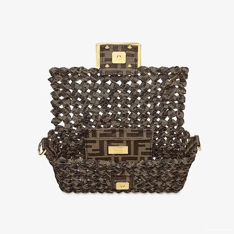 Cheap In Mini Baguette Coffee Bag Fabric Fendi Interlace 0606
